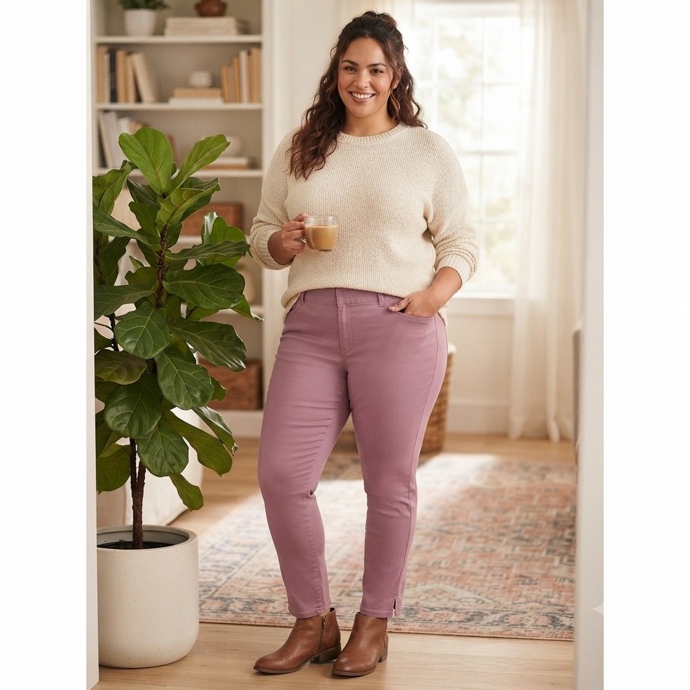 Loft Womens Mauve Purple Slim Ankle Pants Size 12P Petites Side Slit Trousers